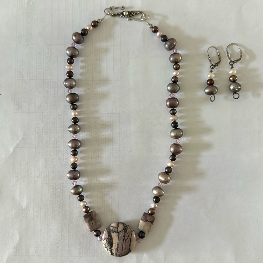 Pearl necklace and earrings